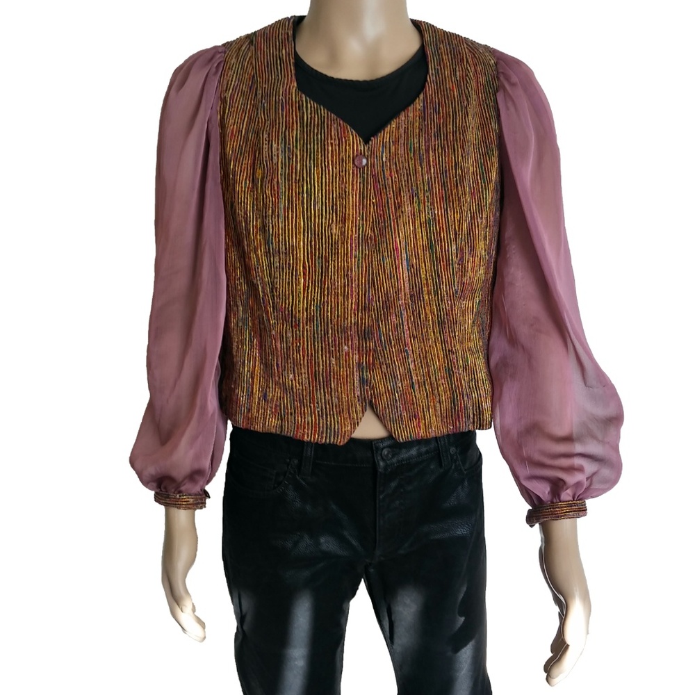 Vintage 70s Hand Loomed Renaissance Fortune Teller Button Front Top - Picture 4 of 8